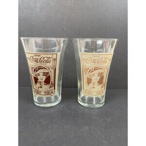 Vintage Set of 2 Coca Cola Gibson Girl Flair Drinking Glasses